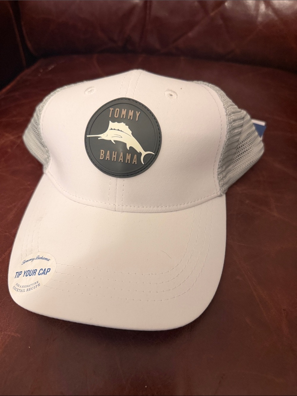 Tommy Bahama White and Gray Mesh Baseball Cap with Marlin Logo